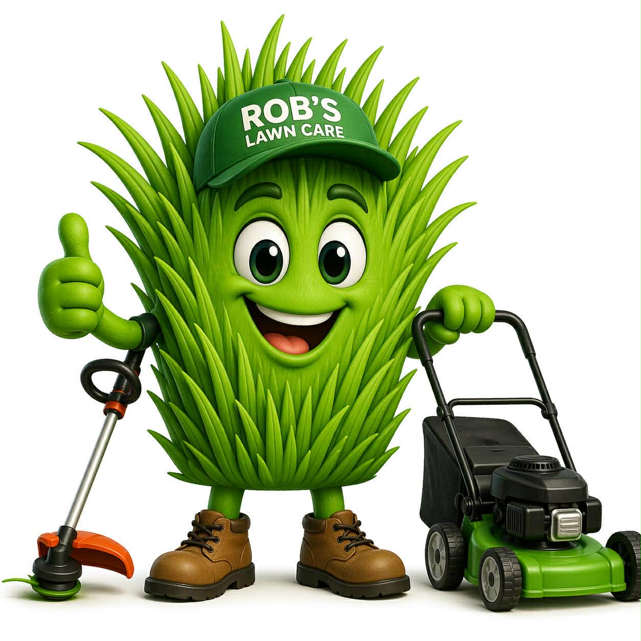 Rob's Lawn Care grass mascot logo